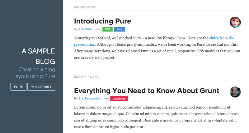 Screenshot of Blog example layout